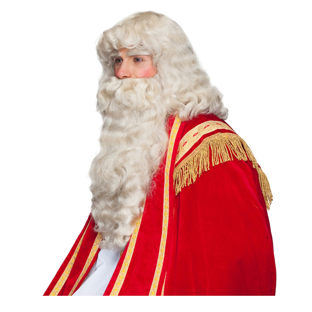 Percke Herren Nikolaus Weihnachtsmann, Santa Claus, Set 3tlg. Percke, Bart und Augenbrauen, elfenbein - mit Haarnetz Bild 4
