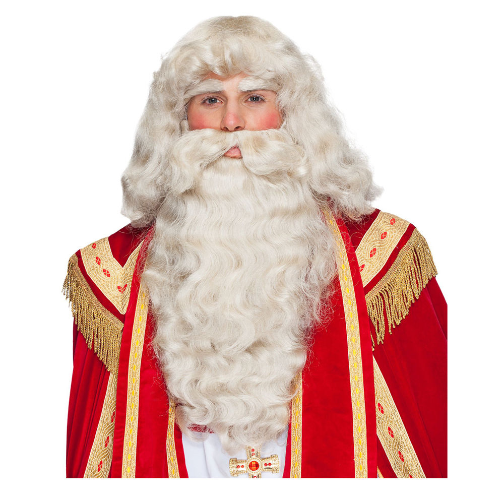 Percke Herren Nikolaus Weihnachtsmann, Santa Claus, Set 3tlg. Percke, Bart und Augenbrauen, elfenbein - mit Haarnetz Bild 2