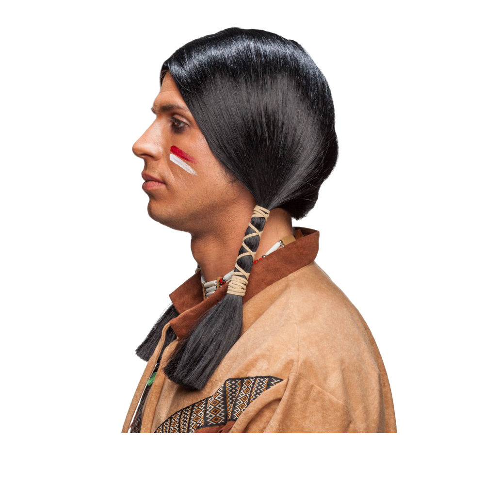 Percke Herren Indianer mit zwei gefochtenen Zpfen, schwarz - mit Haarnetz Bild 4