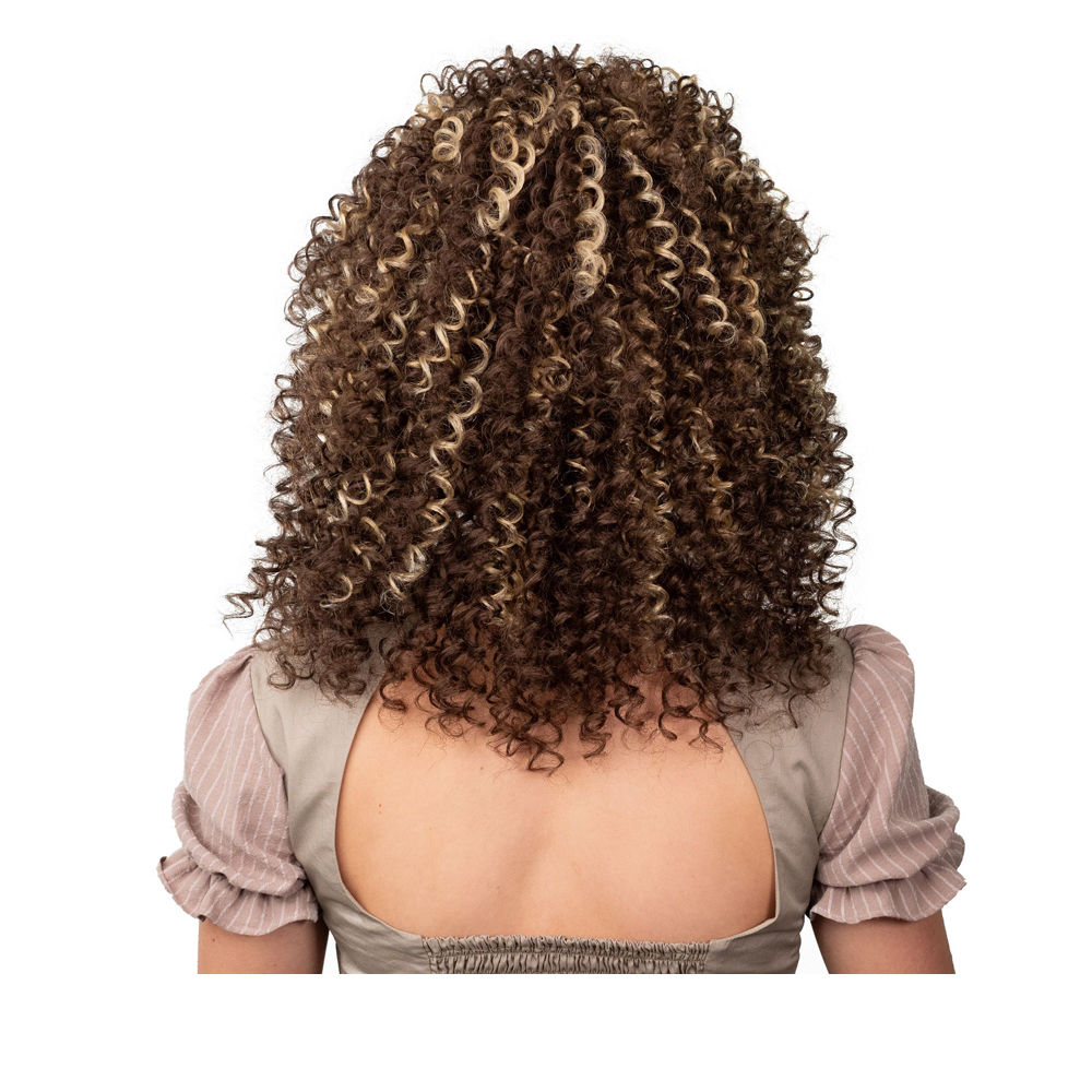 Percke Damen Mini-Locken Afro mit blonden Strhnen, braun -mit Haarnetz Bild 3