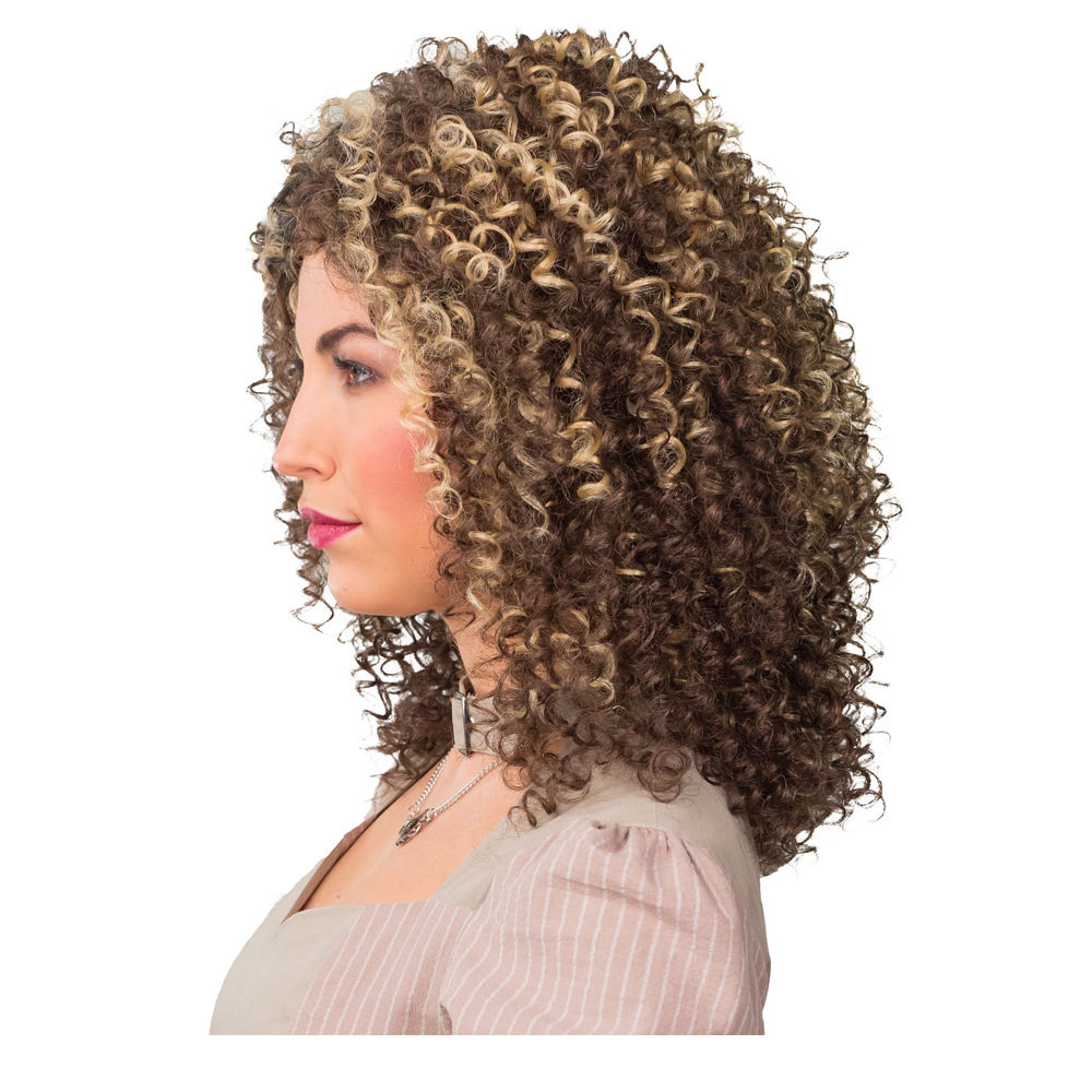 Percke Damen Mini-Locken Afro mit blonden Strhnen, braun -mit Haarnetz Bild 4