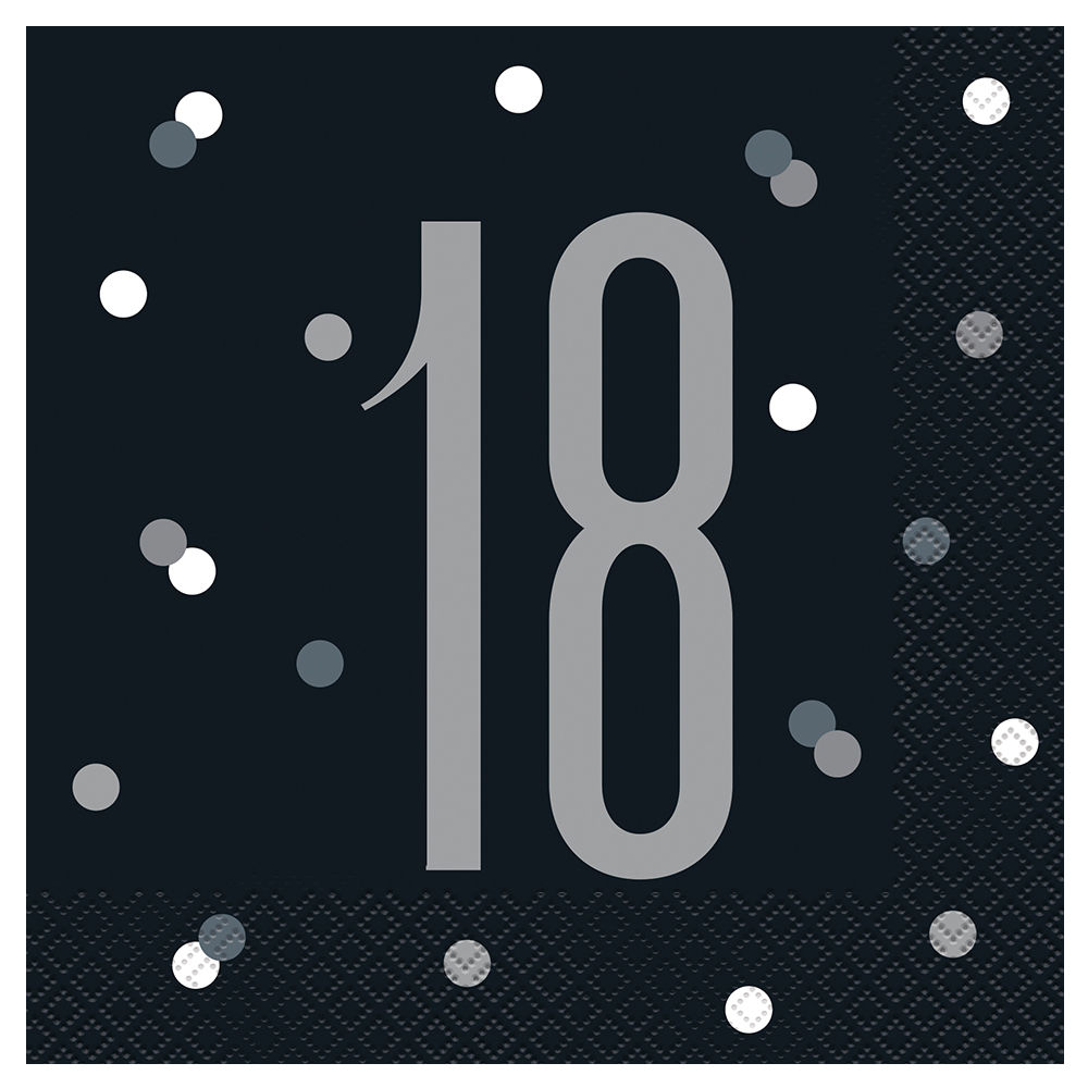 SALE Servietten 18. Geburtstag / Volljhrigkeit, schwarz-grau, Gre: ca. 33 x 33 cm, 16 Stck