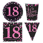 Geburtstags-Serie Happy Birthday Sparkling 18. Geburtstag Pink - Teller, Servietten, Becher & Dekorationen