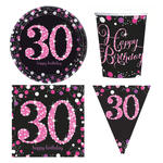 Geburtstags-Serie Happy Birthday Sparkling 30. Geburtstag Pink - Teller, Servietten, Becher & Dekorationen