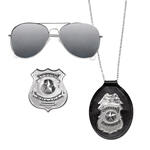 NEU Kostm-Set Police Officer, mit Brille, Abzeichen und Marke