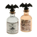 NEU Glasflasche mit Halloween-Etikett mit Fledermaus-Korken, Gre ca. 14,5 cm x 5,5 cm, 1 Stck - wird sortiert geliefert