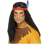 Percke Herren Langhaar Mittelscheitel Indianer mit rotem Stirnband, schwarz
