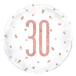 SALE Folienballon 30. Geburtstag, wei-rosa, glitzernd, Gre: ca. 45 cm