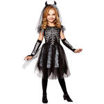 NEU Kinderkostm Halloween mit Skelettaufdruck, Kleid, fingerlose Handschuhe, Brautschleier - verschiedene Gren (116-140)