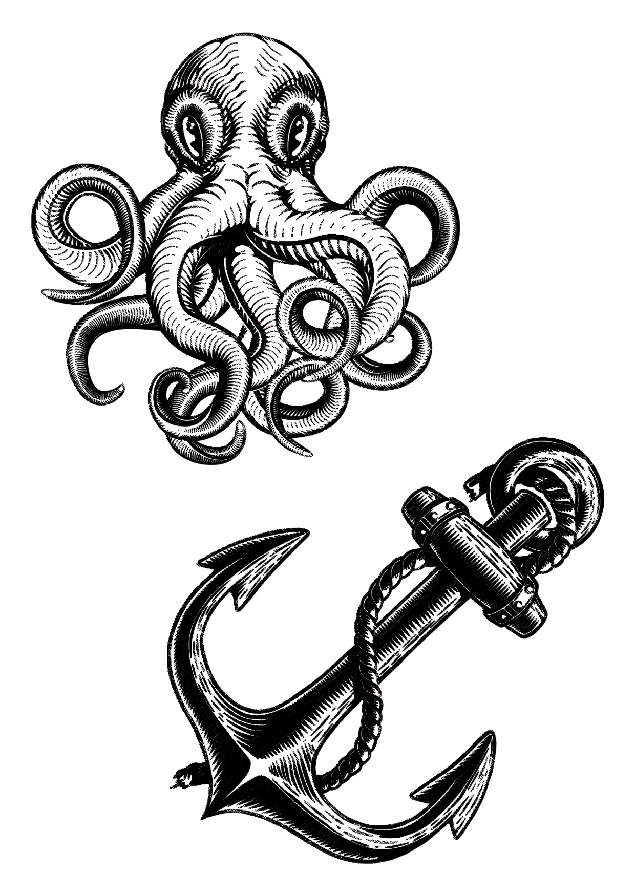 NEU Temporres Tattoo-Motiv Reality, 10,5 x 14,8cm, Prison Anker und Tintenfisch Bild 2