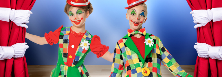 Kinderkostüme Clown, Wirbelwind, Tanzmariechen & Cheerleader