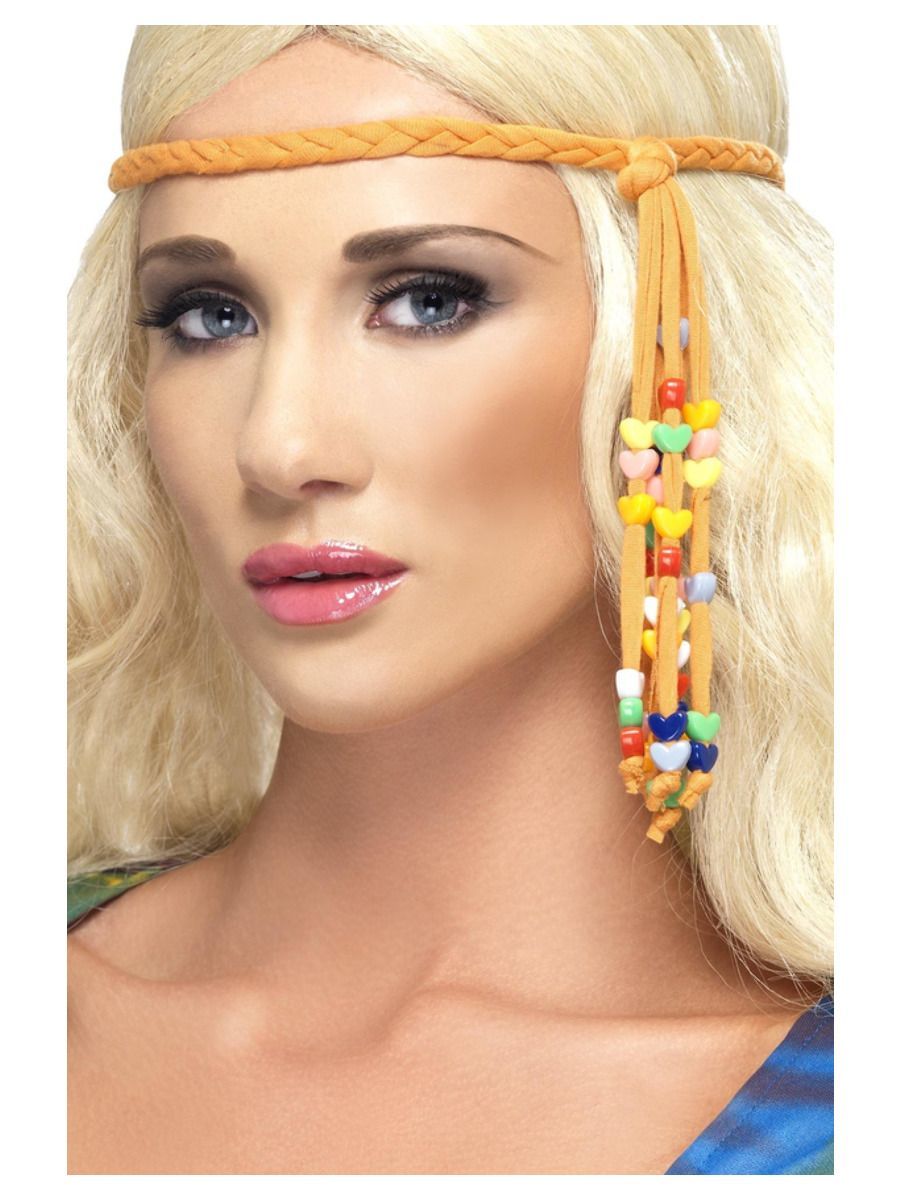 Hippie-Stirnband mit Perlen, 60er-Jahre-Style, Braun