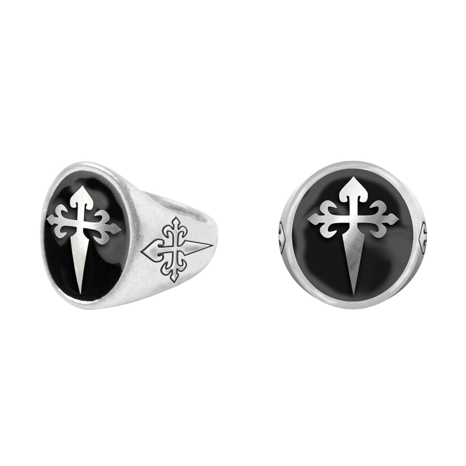 Ring mit Kreuz aus Metall, Sillber, 2 cm