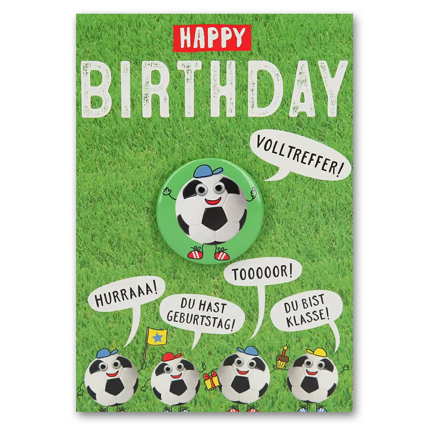 Grukarte DIN A6, Happy Birthday, Volltreffer, Fuball - Ideal passend zu unseren Ballongren