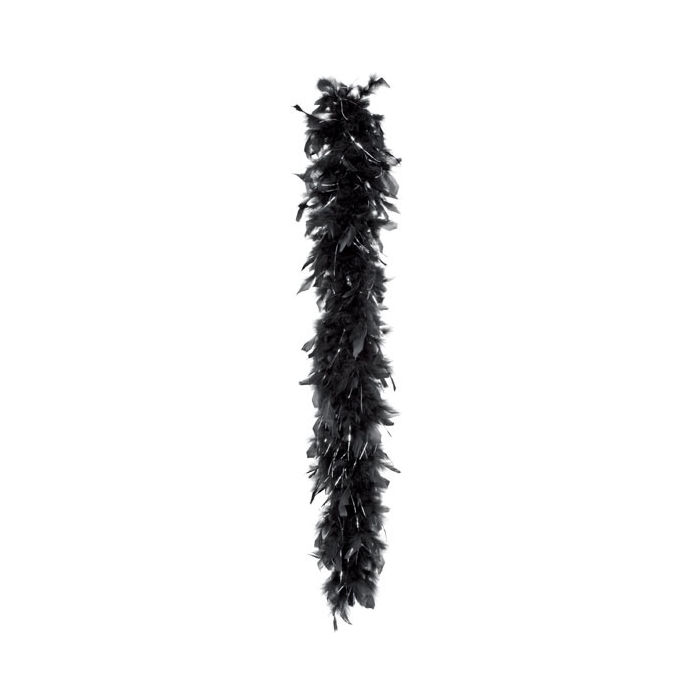180 cm Federschal Federboa schwarz mit Lametta in silber