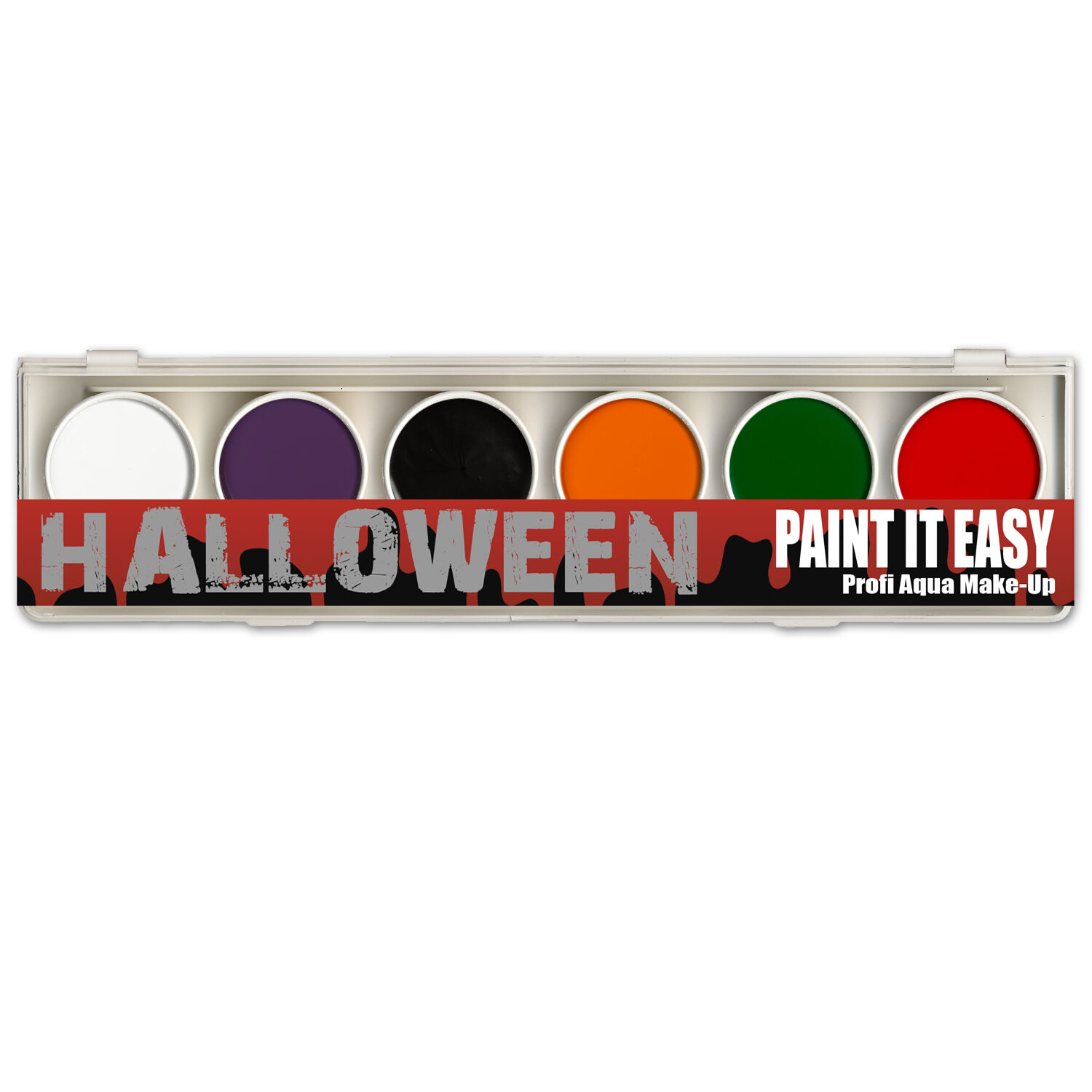 NEU PAINT IT EASY Aqua-Make-Up Schminke auf Wasserbasis, Malkasten mit Pinsel, 6 Halloween-Farben