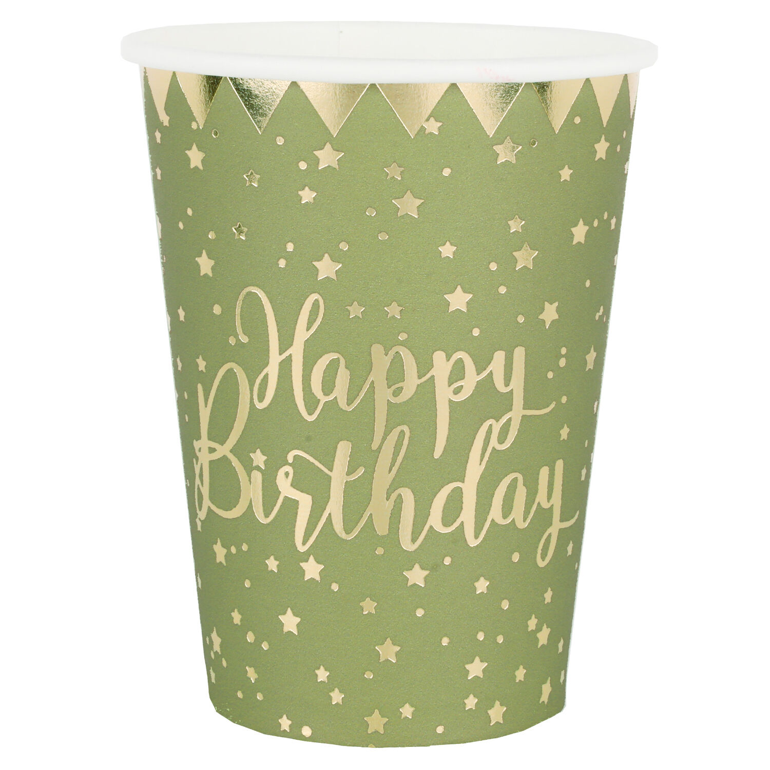 Becher Happy Birthday, Olivgr�n, � 7.8 x 9.7 cm / 27cl, 10 St�ck