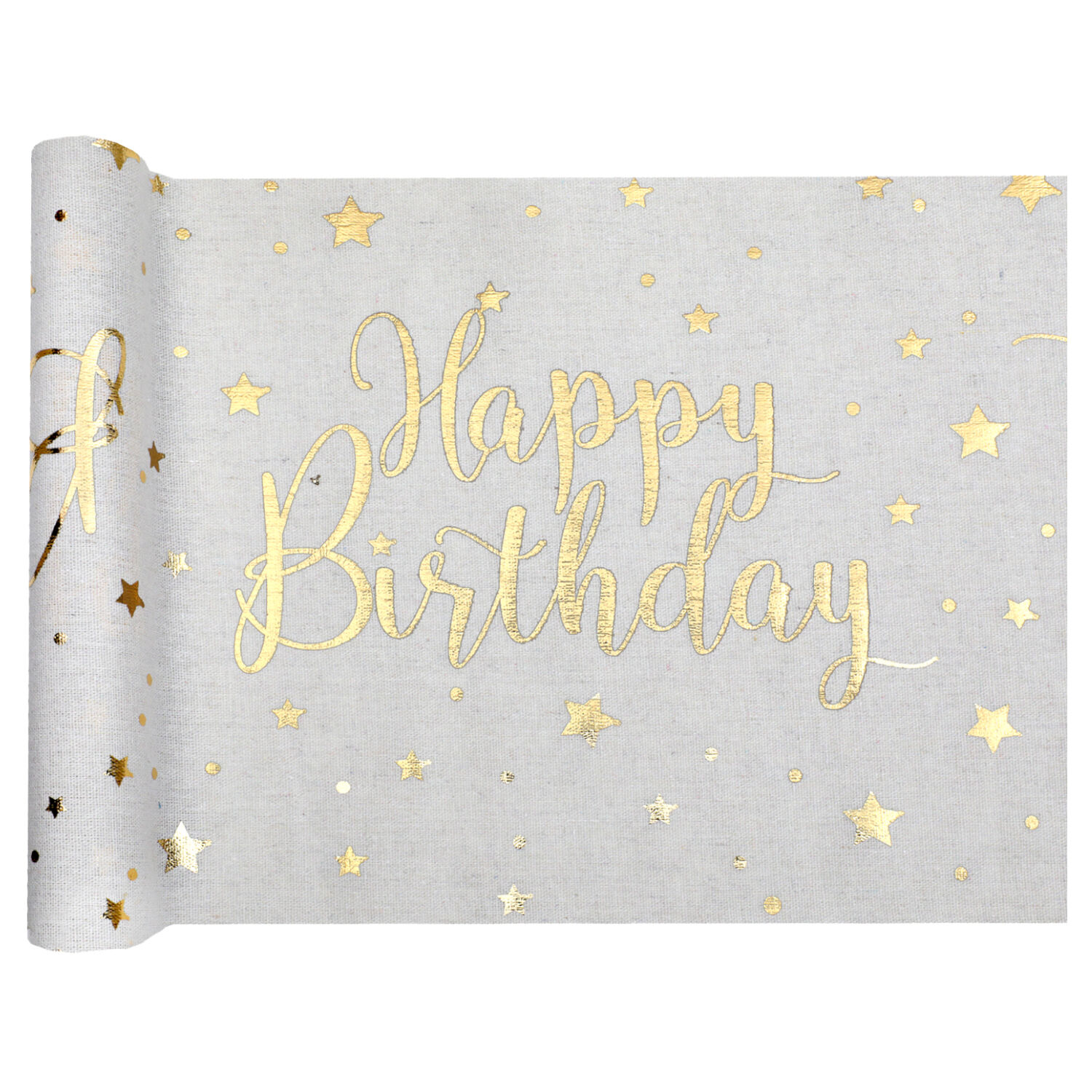 Tischl�ufer Happy Birthday, Weiss, 28 cm, L�nge 300cm