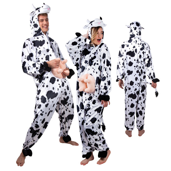 Damen- und Herren-Kostüm Overall Kuh, Gr. M-L bis 180cm Körpergröße - Plüschkostüm, Tierkostüm