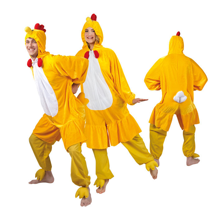 Damen- und Herren-Kostüm Overall Huhn, Gr. M-L bis 180cm Körpergröße - Plüschkostüm, Tierkostüm