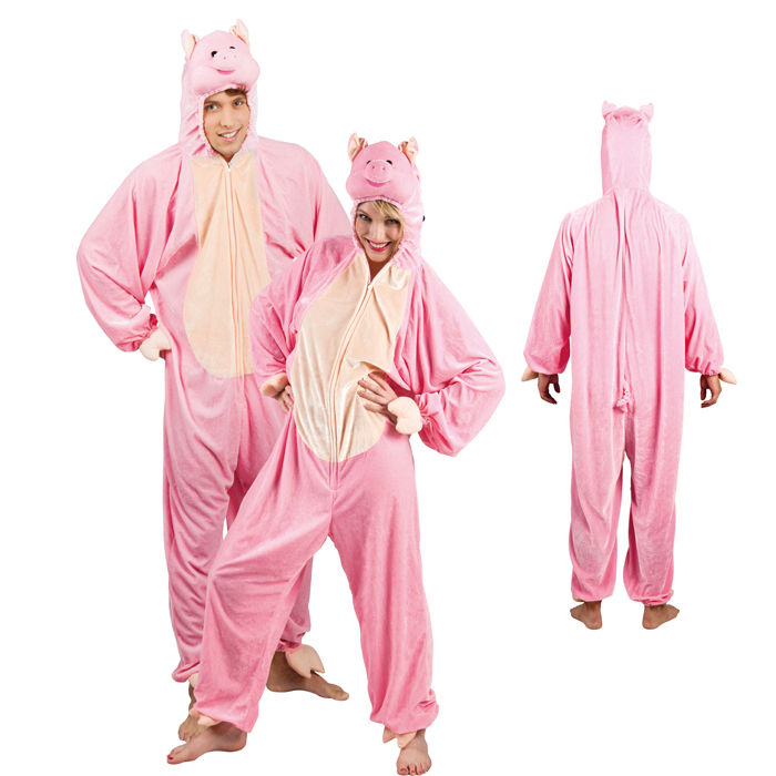 Damen- und Herren-Kostüm Overall Schwein, Gr. XL bis 190cm Körpergröße - Plüschkostüm, Tierkostüm