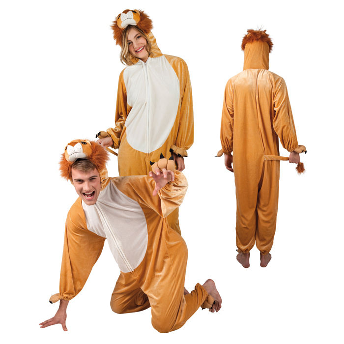 Damen- und Herren-Kostüm Overall Löwe, Gr. M-L bis 180cm Körpergröße - Plüschkostüm, Tierkostüm