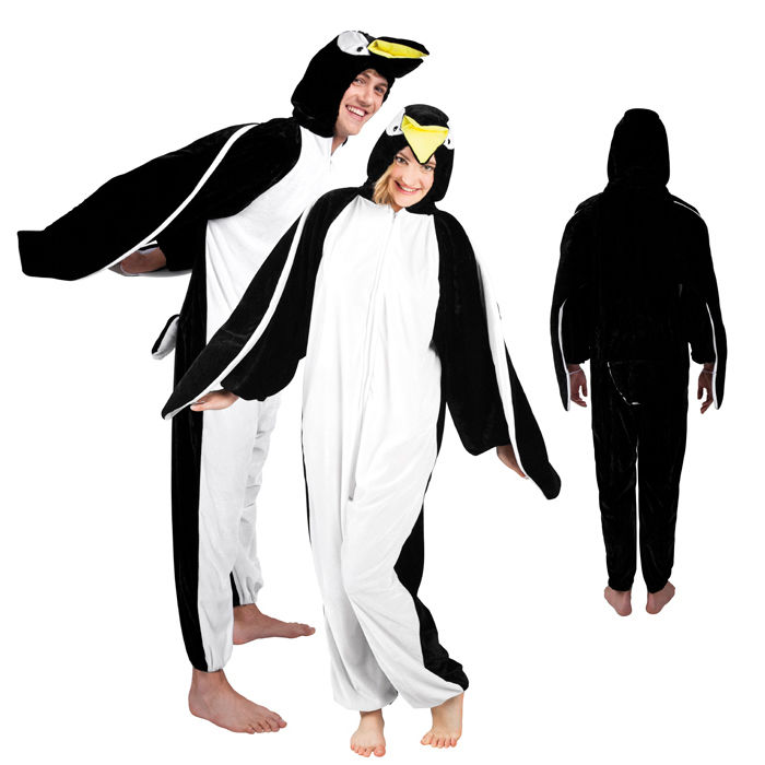 Damen- und Herren-Kostüm Overall Pinguin, Gr. S bis 165cm Körpergröße - Plüschkostüm, Tierkostüm