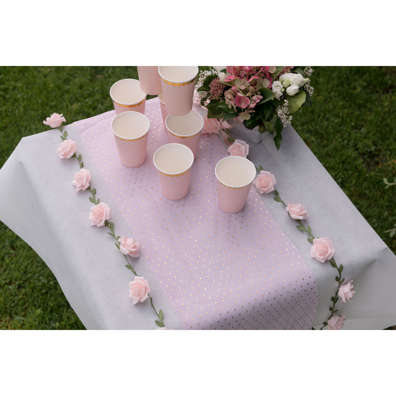 K�nstliche Girlande Rosen, Weiss, � 50 mm / L�nge 120 cm Bild 3