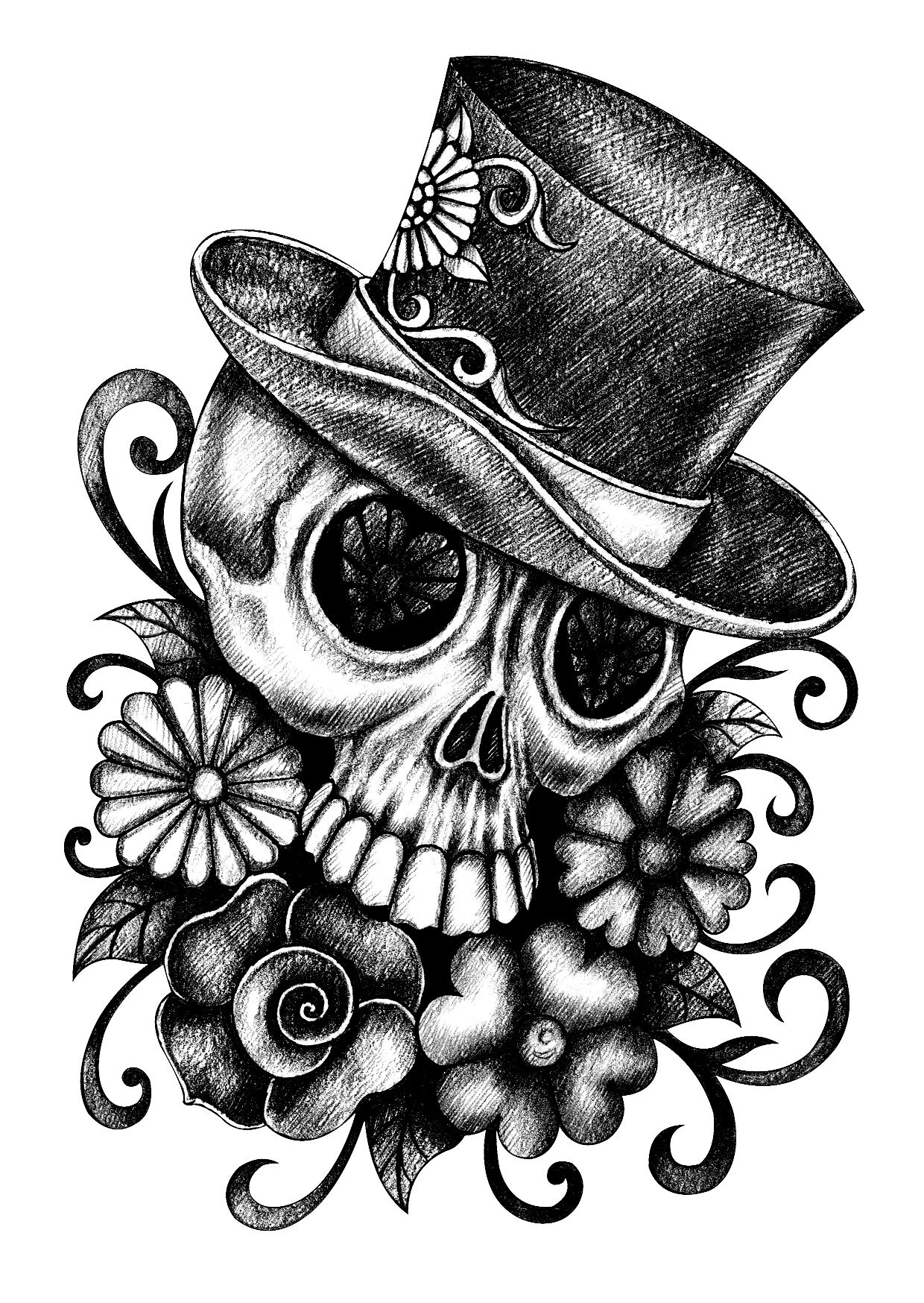 NEU Temporäres Tattoo-Motiv Reality, 10,5 x 14,8cm, Prison Totenkopf mit Blüten Bild 2