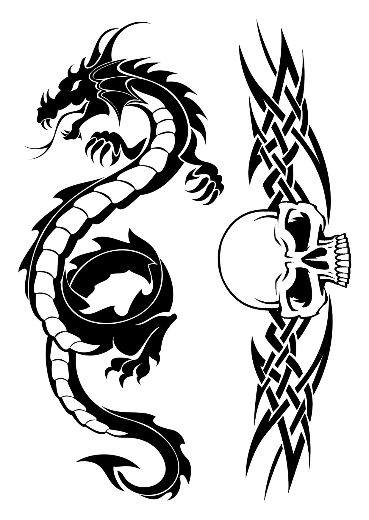 NEU Temporäres Tattoo-Motiv Reality, 10,5 x 14,8cm, Tribal Drache und Totenkopf Bild 2