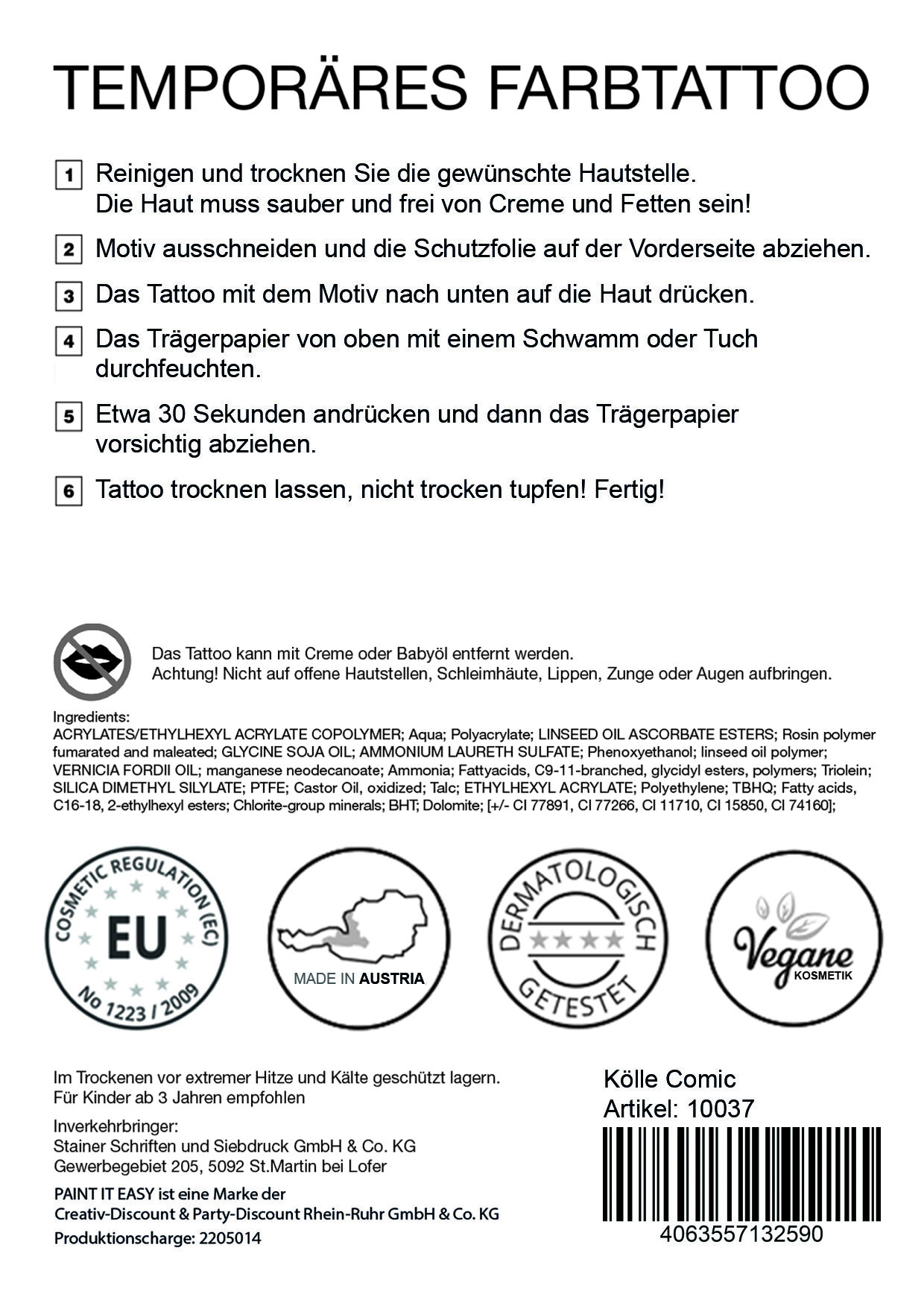 NEU Tempor�res Tattoo-Motiv, 10,5 x 14,8cm, Karneval K�lle Comic Bild 3