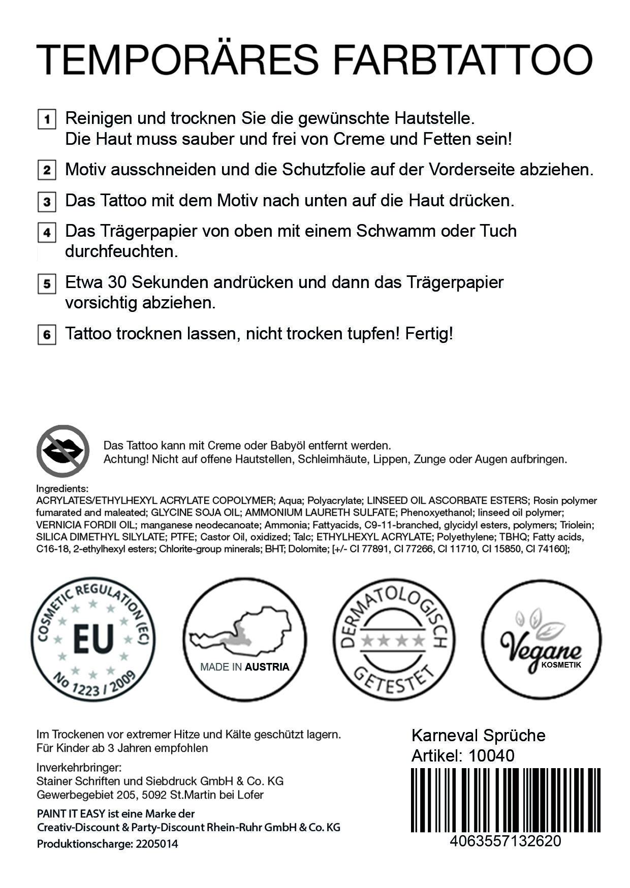 NEU Tempor�res Tattoo-Motiv, 10,5 x 14,8cm, Karneval Spr�che Bild 3