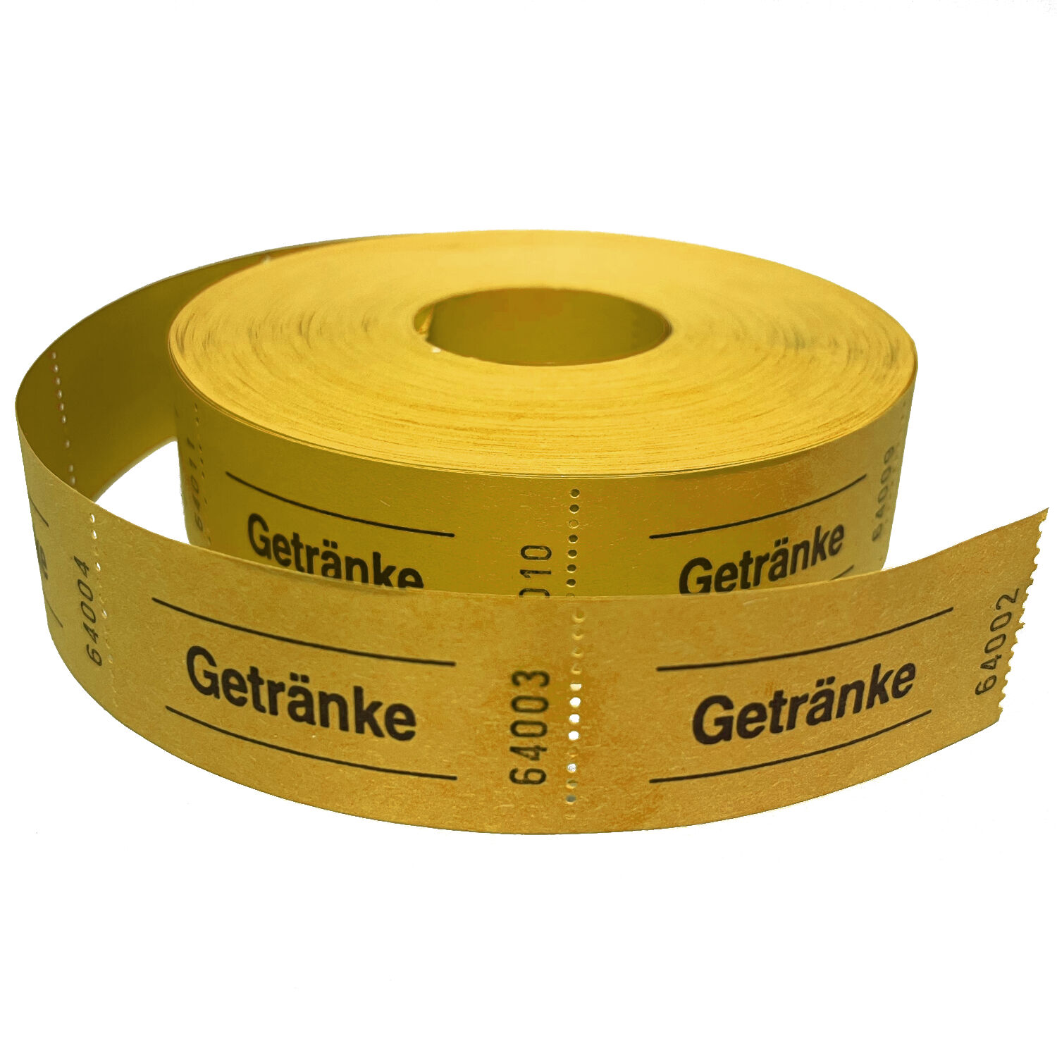 NEU Rollen-Gutscheine / Wertmarken Aufdruck Getr�nke, 1000 perforierte Abrisse, gelb