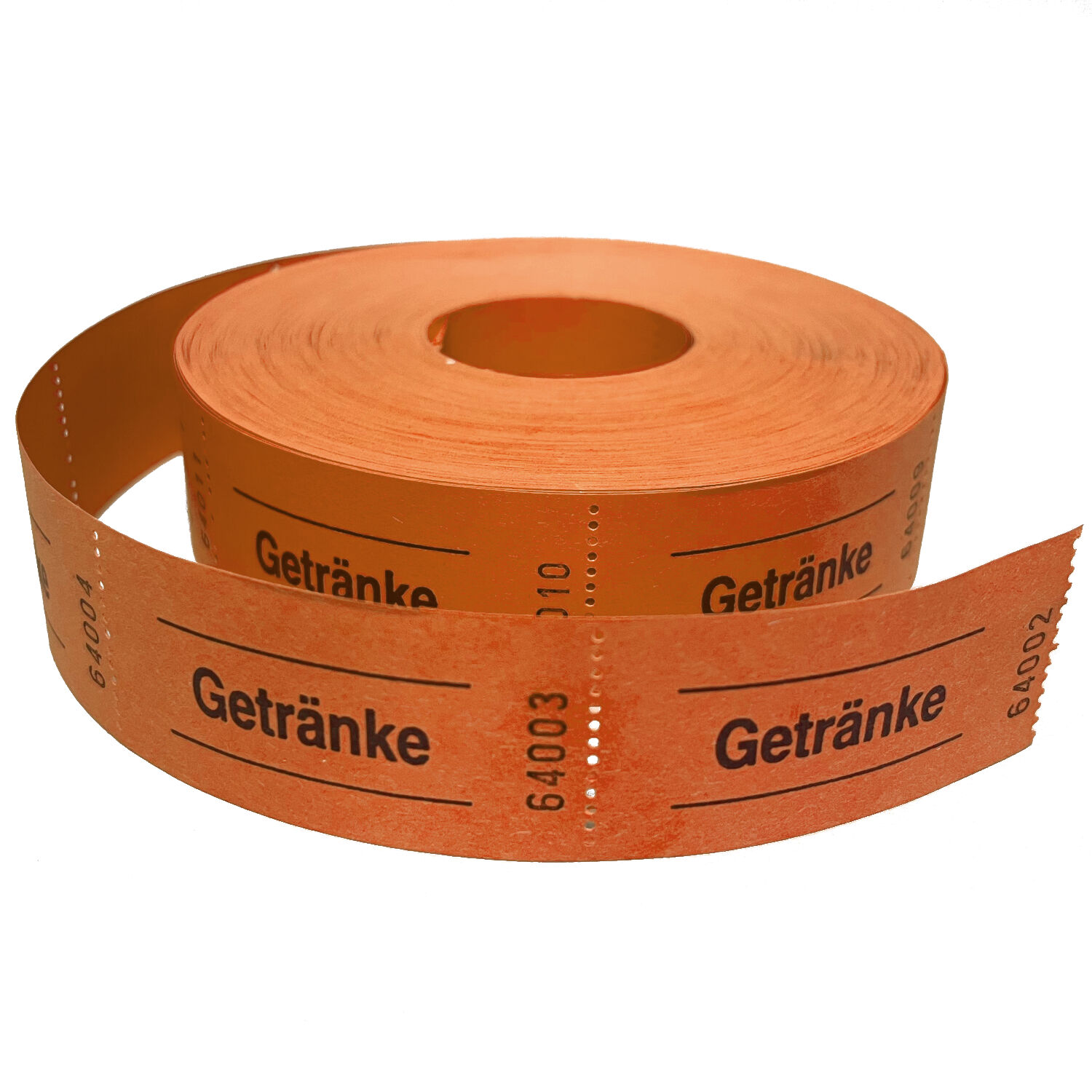 NEU Rollen-Gutscheine / Wertmarken Aufdruck Getr�nke, 1000 perforierte Abrisse, orange