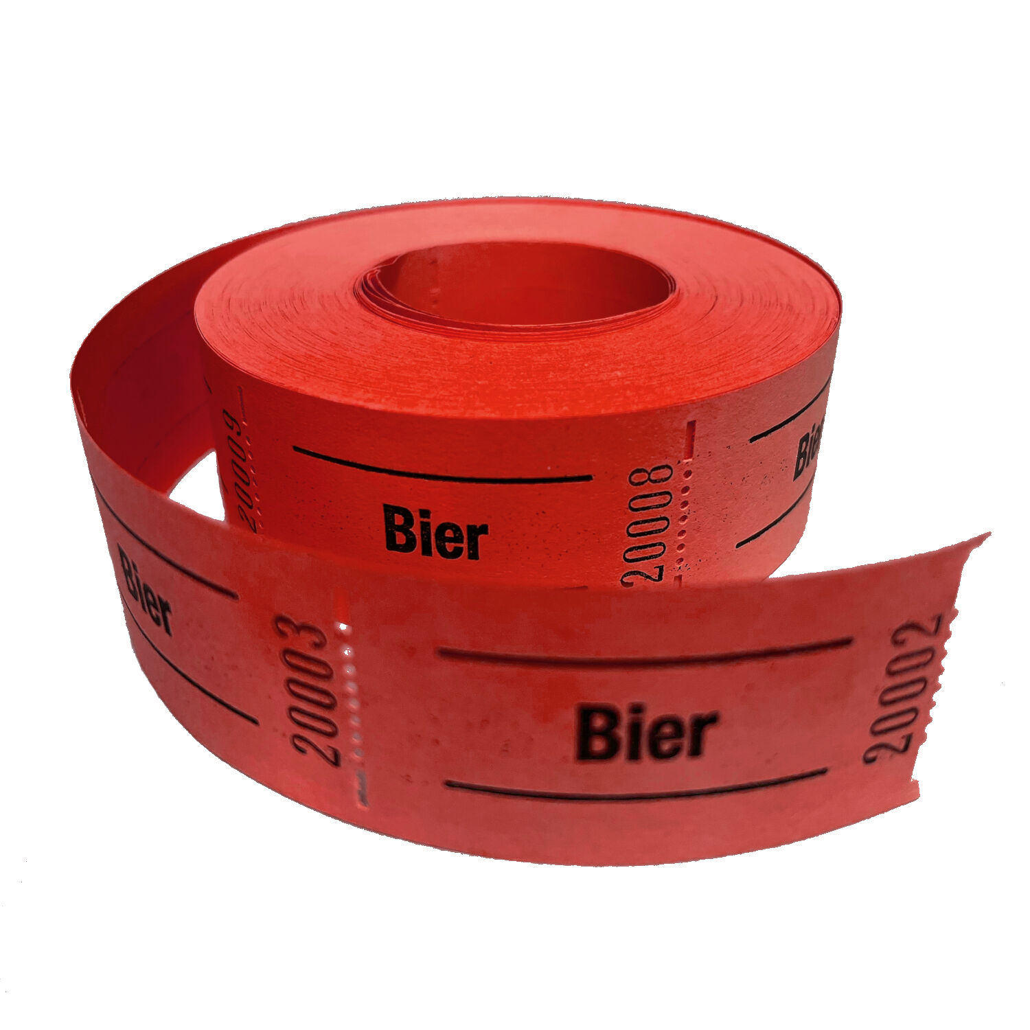 Rollen-Gutscheine / Wertmarken Aufdruck Bier, 500 perforierte Abrisse, rot
