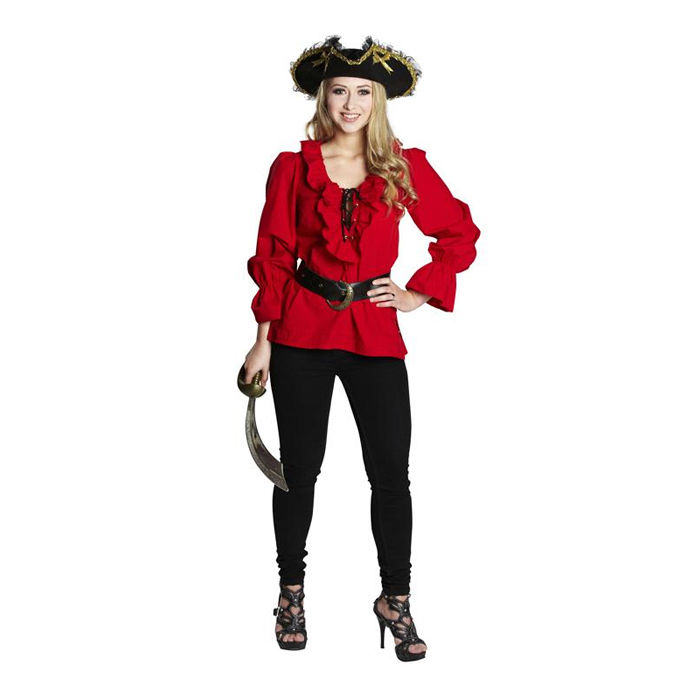 SALE Damen-Bluse Piratin, mit Rüschen, rot, Gr. 34