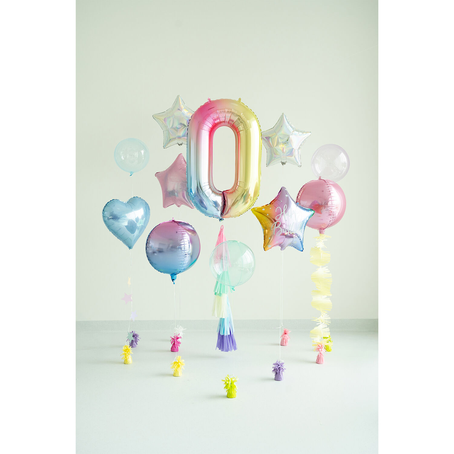 Folienballon Zahl 0 - 86 cm - Pastell Regenbogen Bild 2