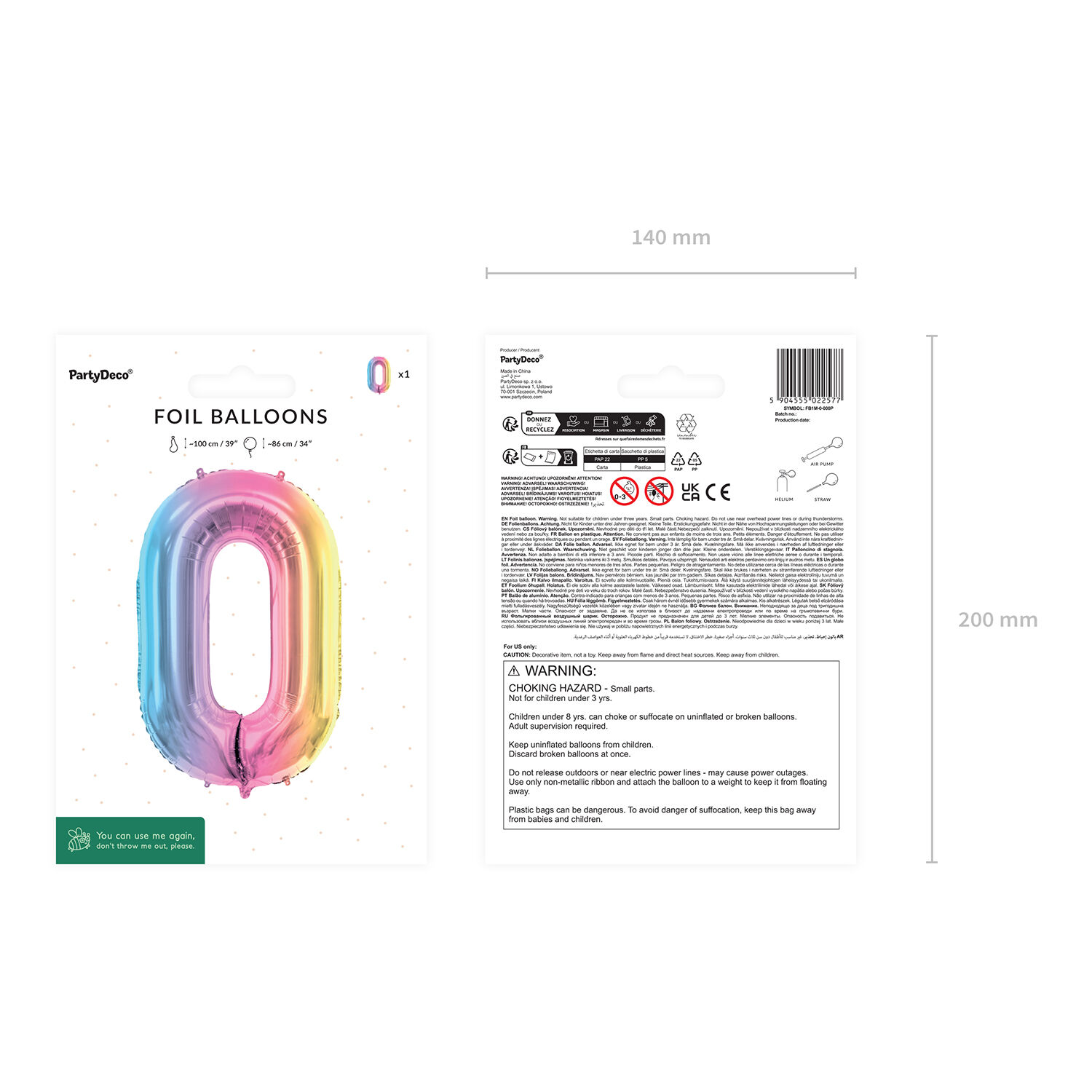 Folienballon Zahl 0 - 86 cm - Pastell Regenbogen Bild 3