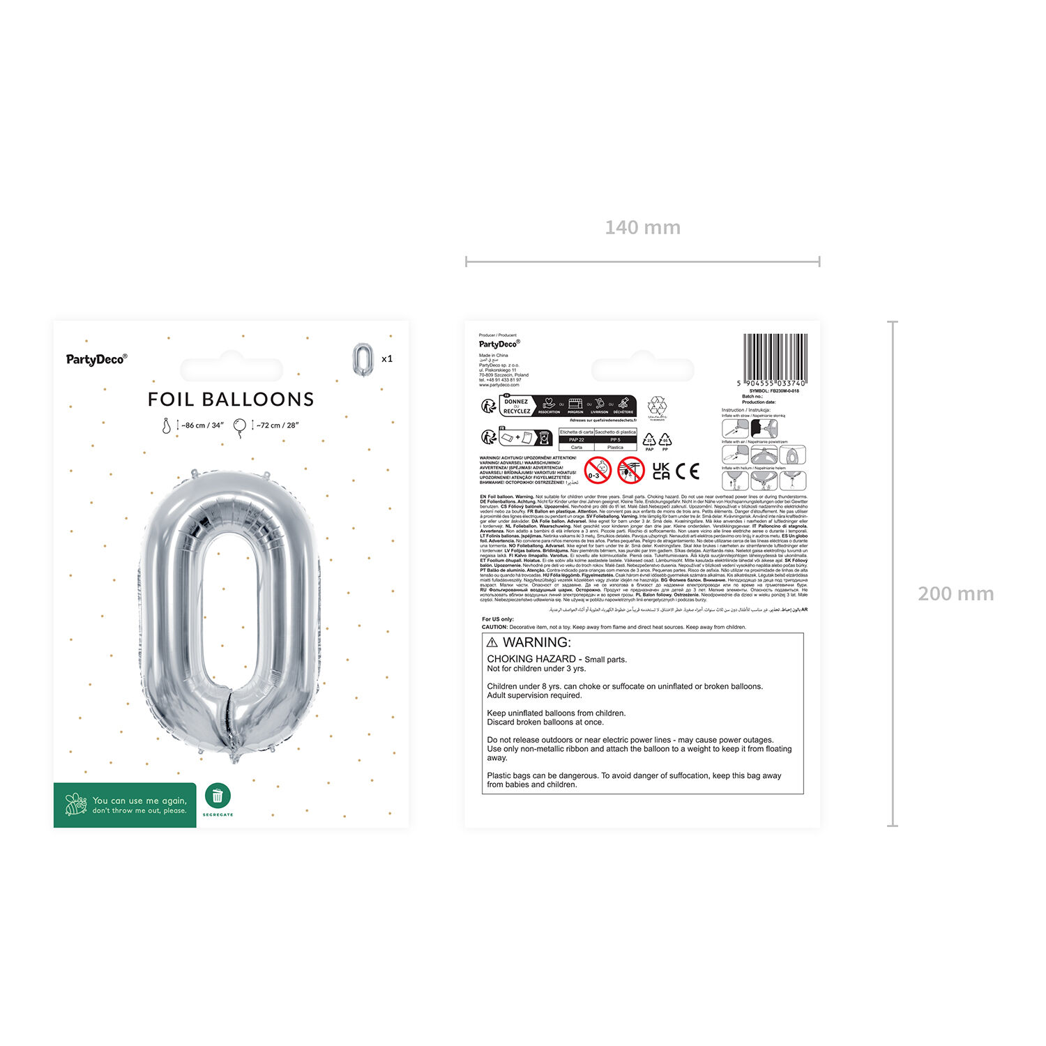 Folienballon Medium Zahl 0 - 72 cm - Silber Bild 4