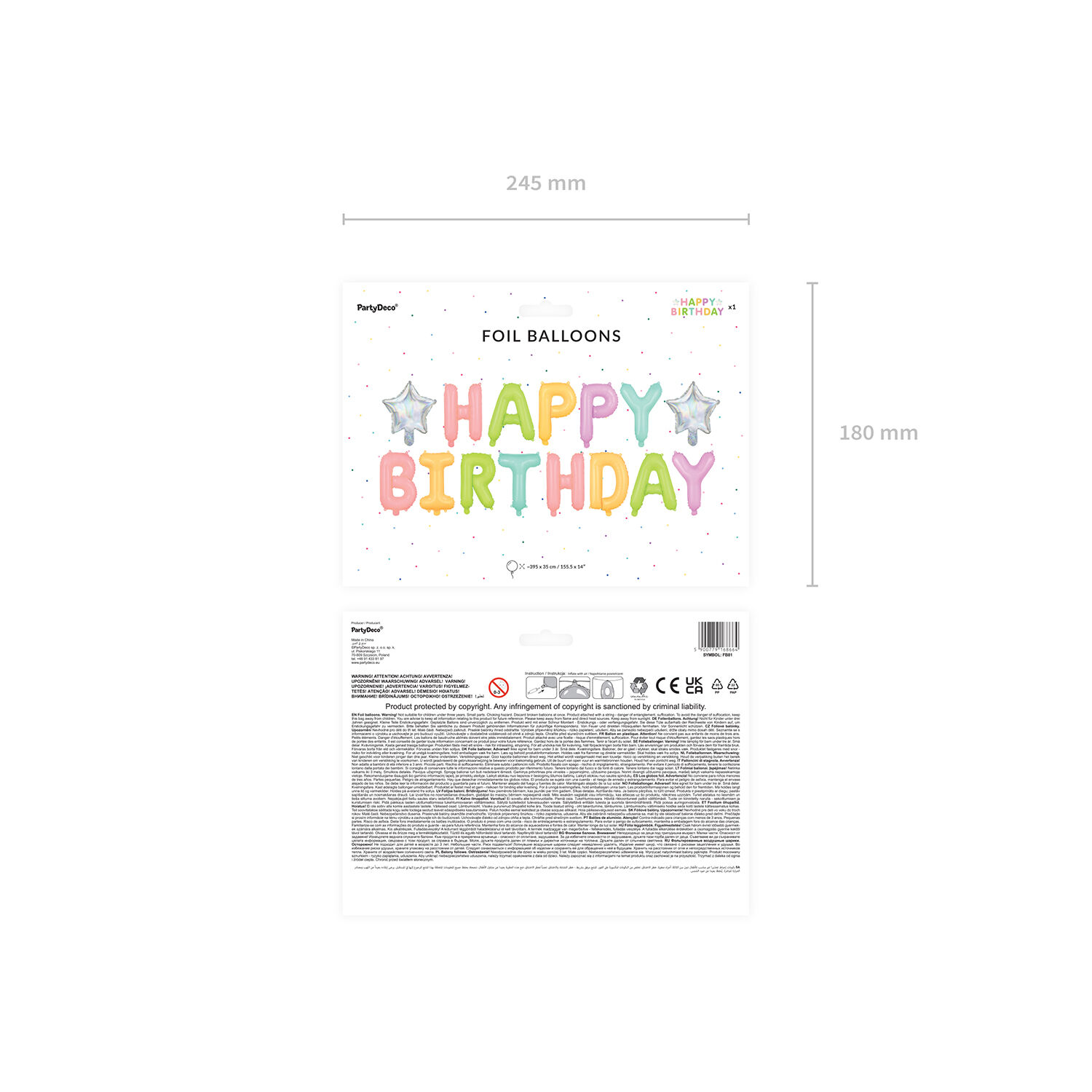 Folienballon Schriftzug Happy Birthday / Geburtstag - 395 � 35 cm - Pastellfarben Bild 3
