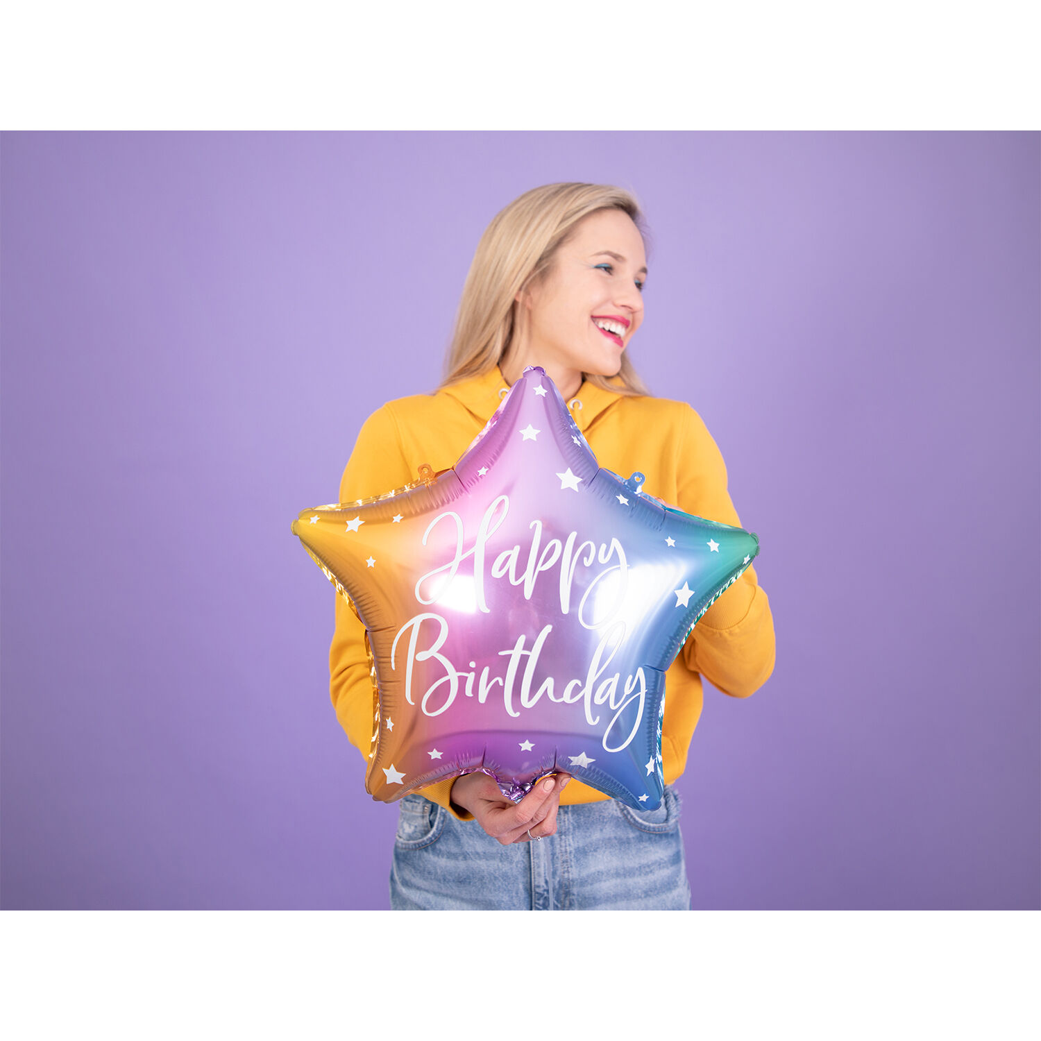 Folienballon Stern Happy Birthday / Geburtstag - 40 cm - Regenbogenfarben Bild 2