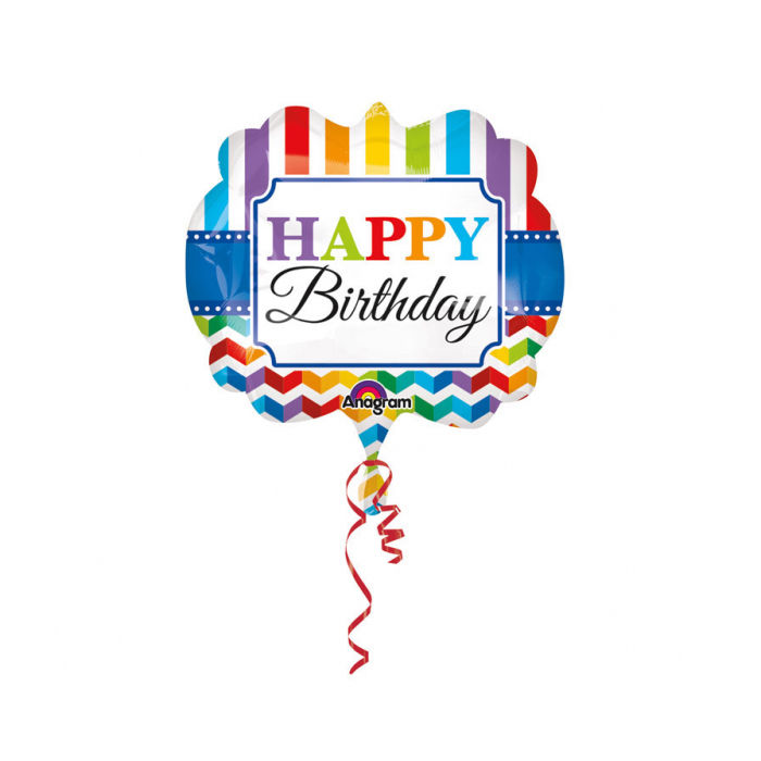 Folienballon Happy-Birthday / Herzlichen Glückwunsch Bright Stripe XL, ca. 63 cm