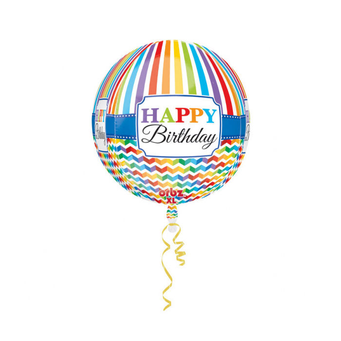SALE Folienballon Happy-Birthday / Herzlichen Glückwunsch Bright Stripe Orbz, ca. 40 cm