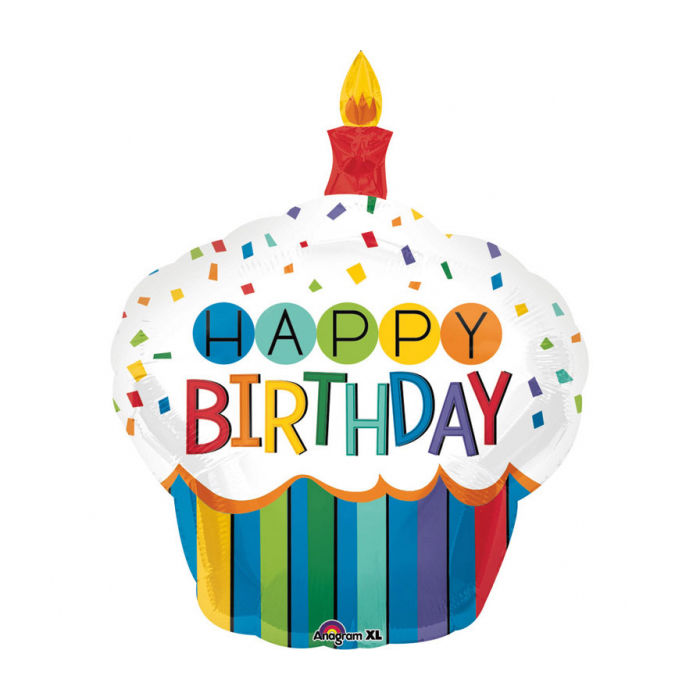 Folienballon Happy-Birthday / Herzlichen Glckwunsch Rainbow Cupcake XL, 73x91 cm