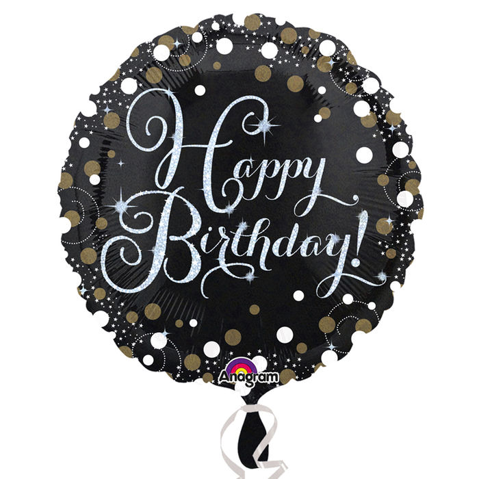 Folienballon Sparkle Schwarz Happy-Birthday / Herzlichen Glckwunsch, ca. 45 cm