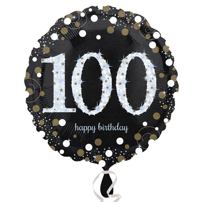 Folienballon Sparkling Birthday 100th, 45 cm