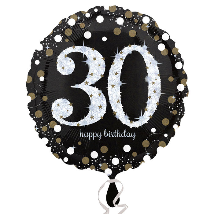 Folienballon Sparkling Birthday 30th, 45 cm