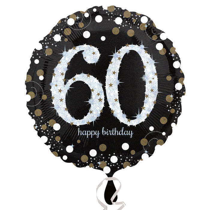 Folienballon Sparkling Birthday 60th, 45 cm