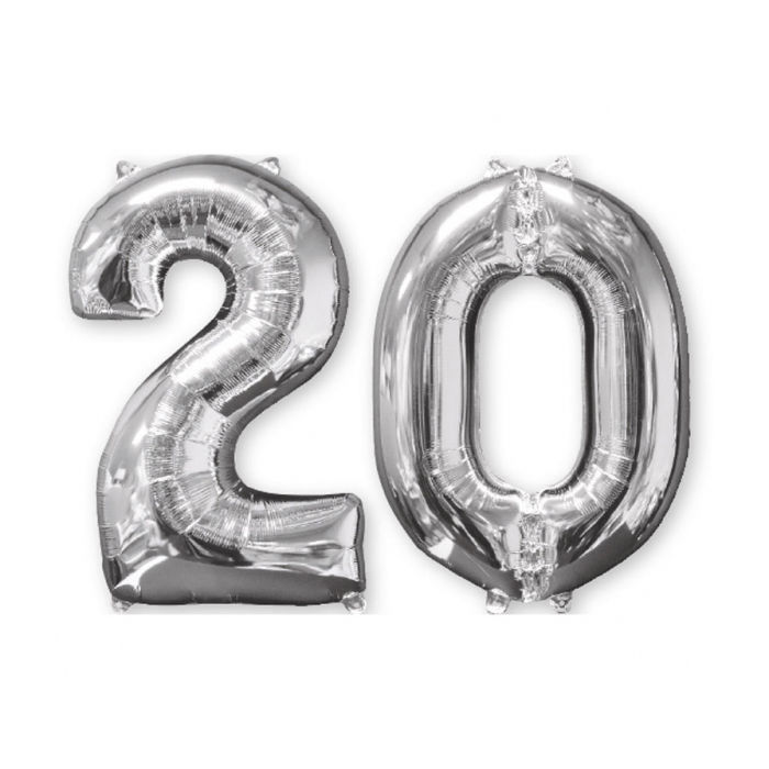 SALE Folienballon Medium Zahl 20 Silber, 45x66 cm