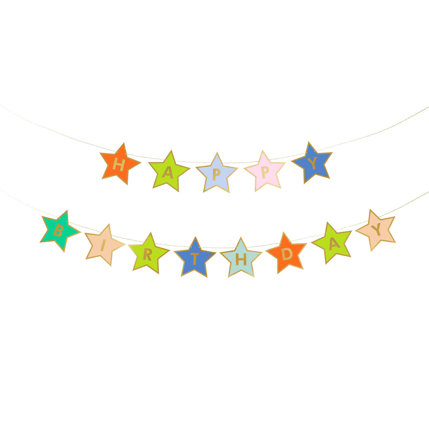Girlande Happy Birthday / Geburtstag Sterne - Farbig sortiert, L�nge: 260 cm